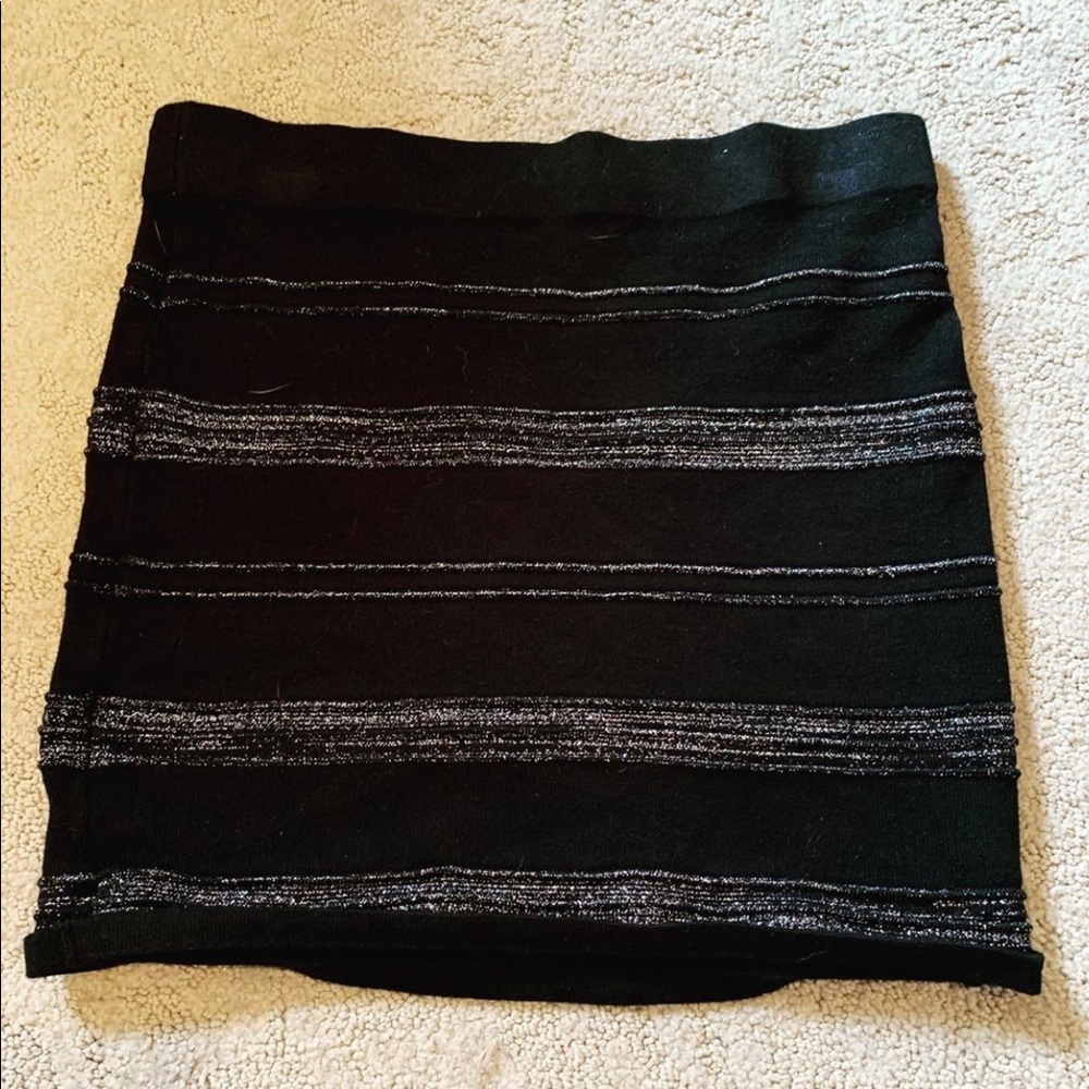 Black and Silver Glitter Striped Mini Skirt